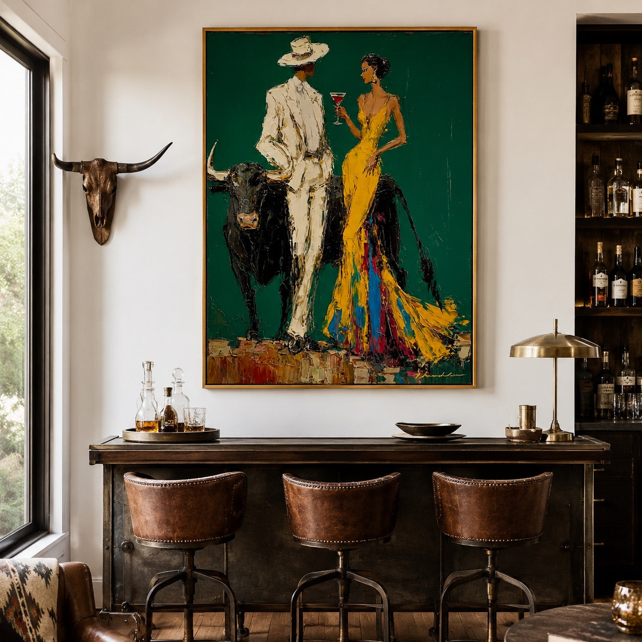 Emerald Rendezvous-Western Couple Oil Painting