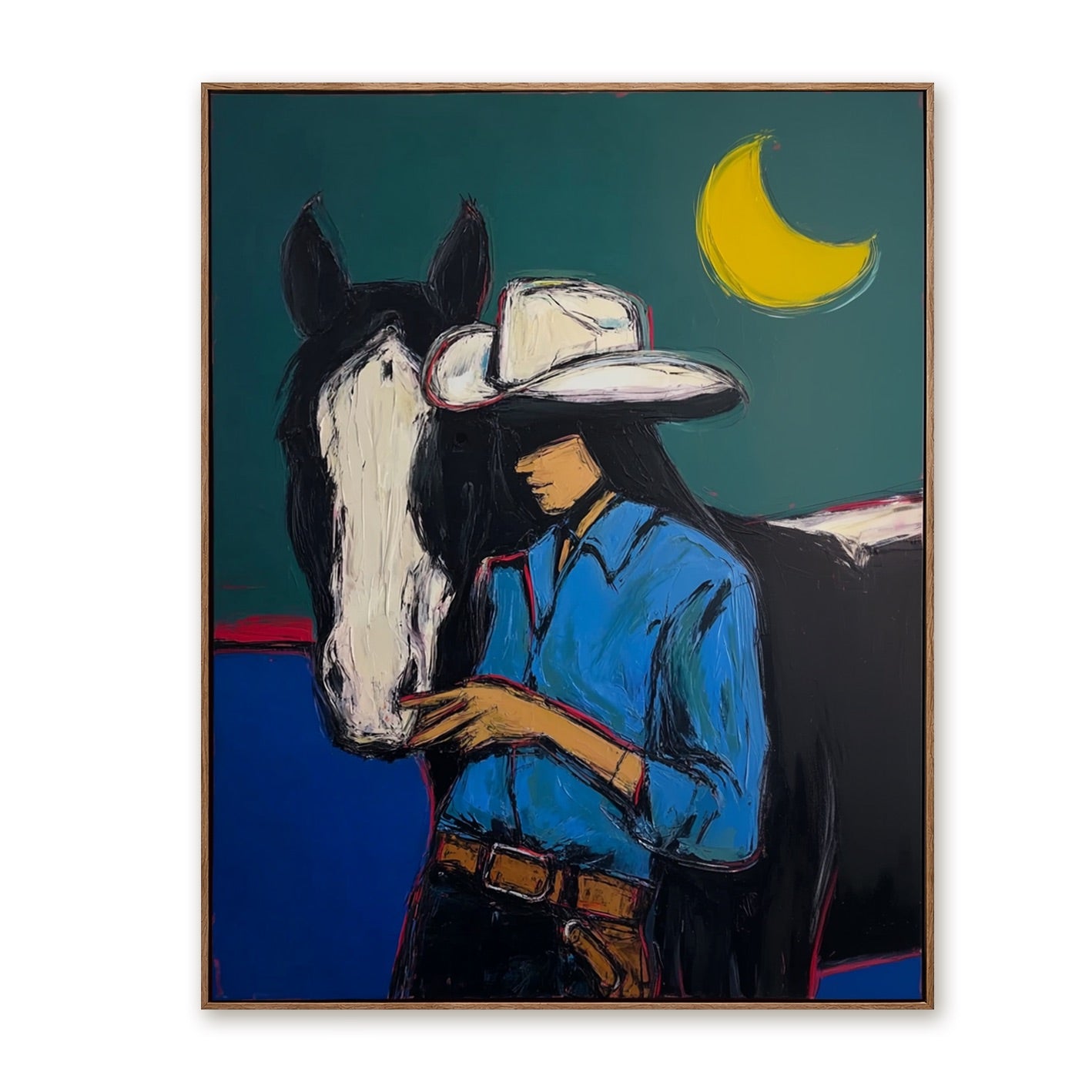 Blue Hour Bond-Cowgirl Horse Oil Painting