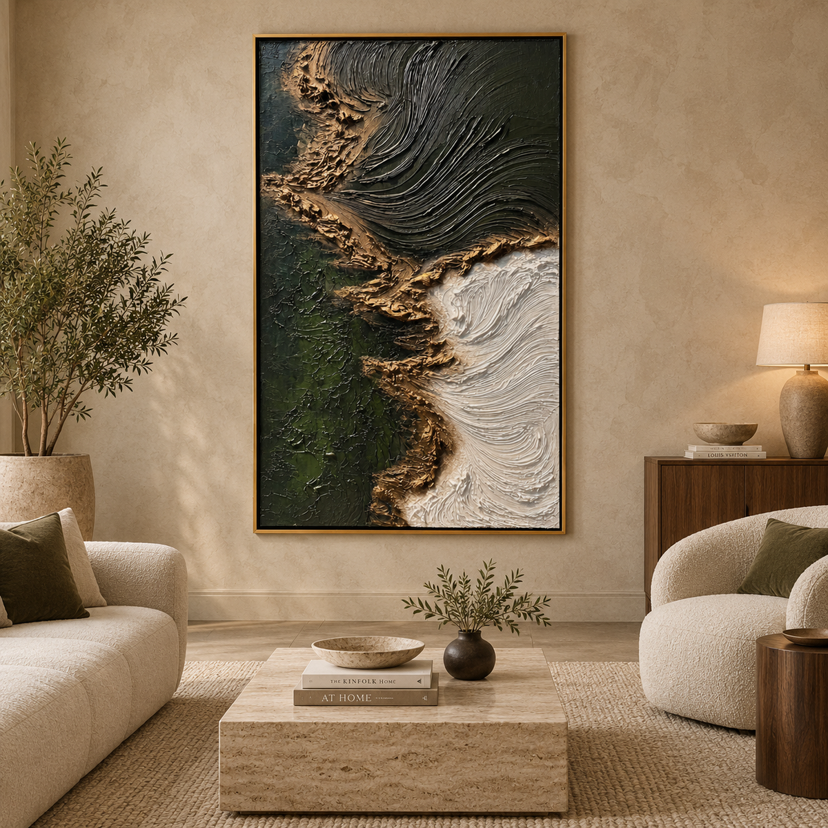 Obsidian Flow-Textured Abstract Oil Painting