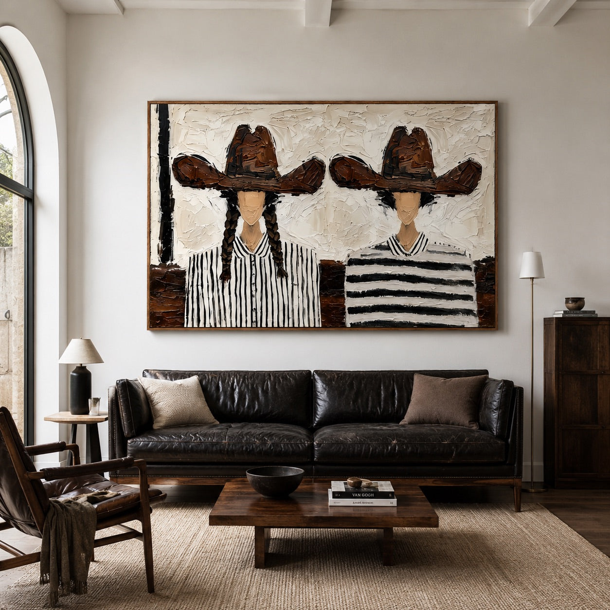 Brown Hat Duo-Cowgirl Portrait Oil Painting