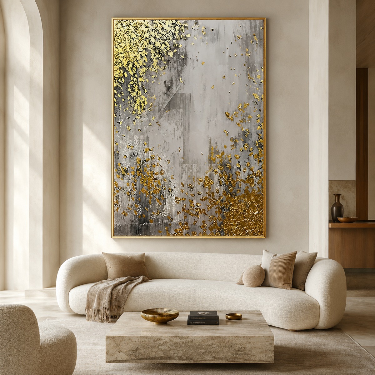 Gilded Mist-Gray Gold Abstract Painting