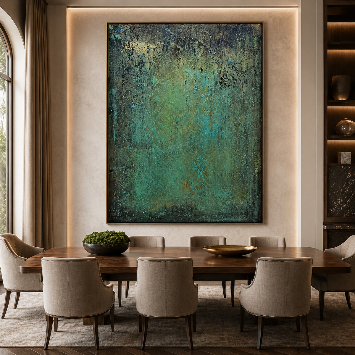 Patina Depth-Teal Green Textured Abstract Painting
