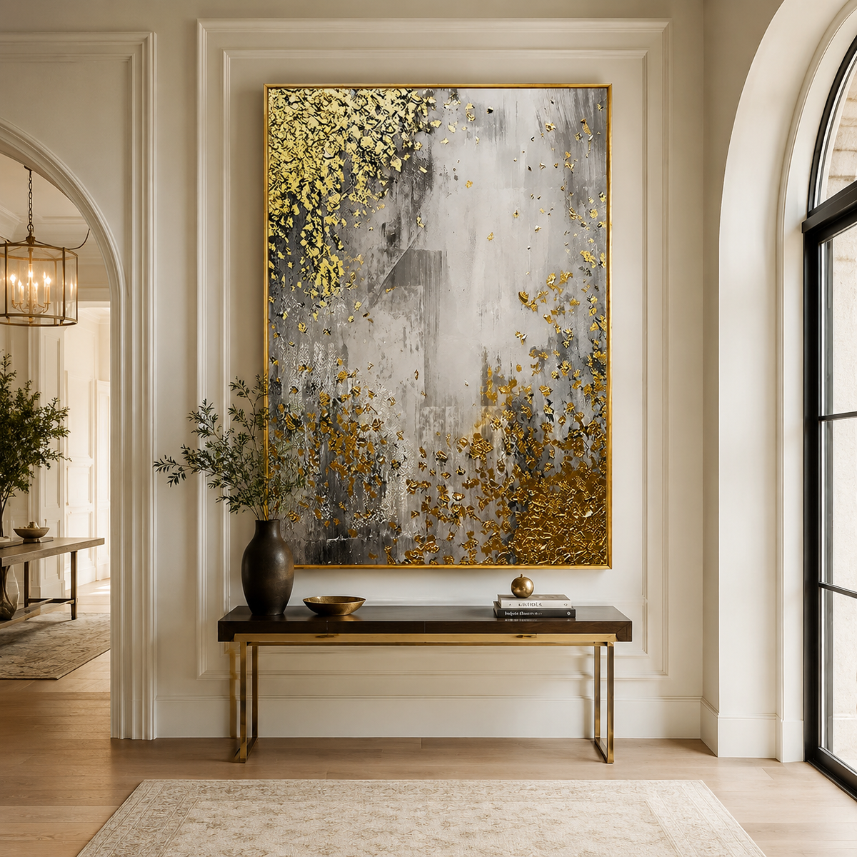 Gilded Mist-Gray Gold Abstract Painting