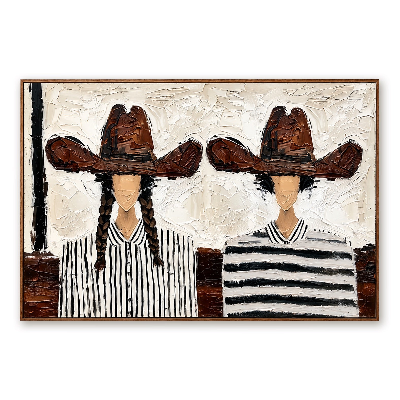 Brown Hat Duo-Cowgirl Portrait Oil Painting