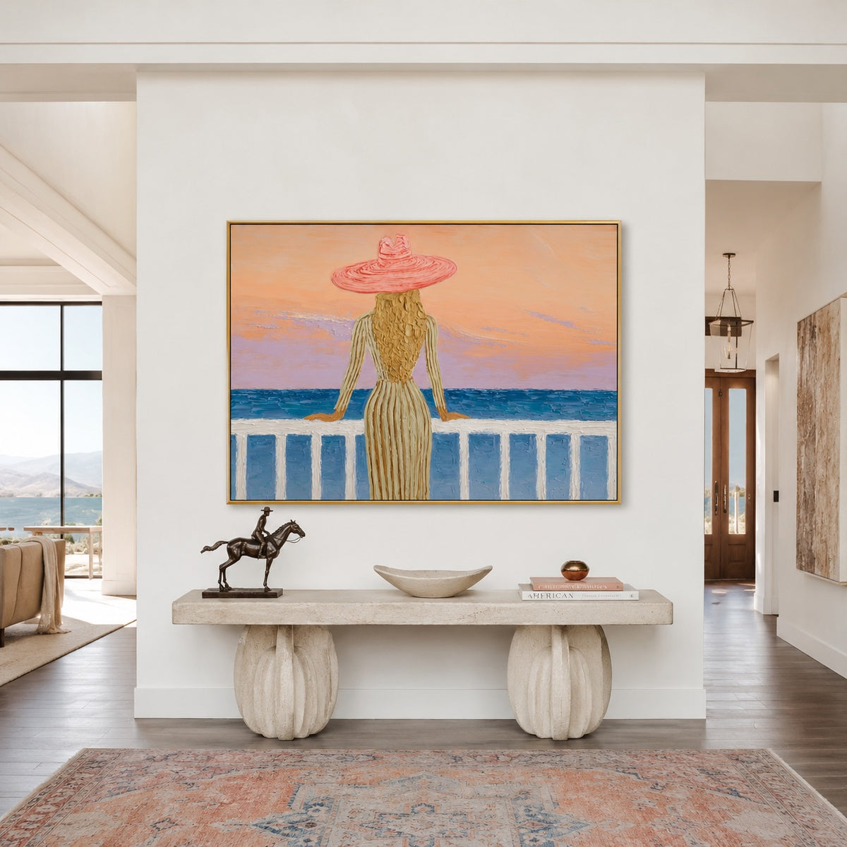Coral Horizon-Coastal Cowgirl Oil Painting