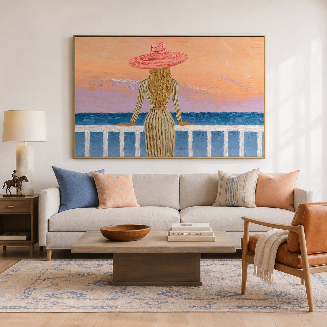 Coral Horizon-Coastal Cowgirl Oil Painting