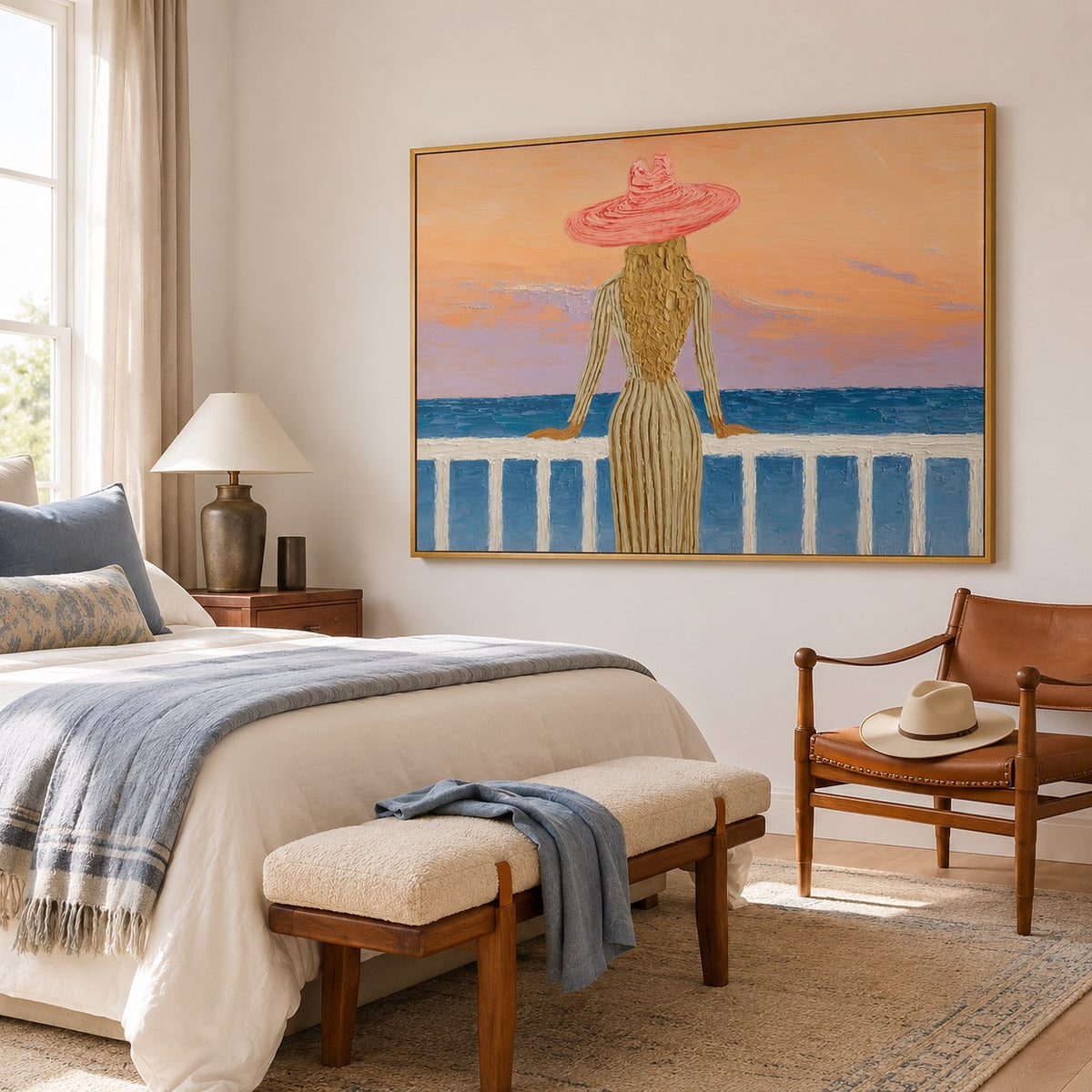 Coral Horizon-Coastal Cowgirl Oil Painting