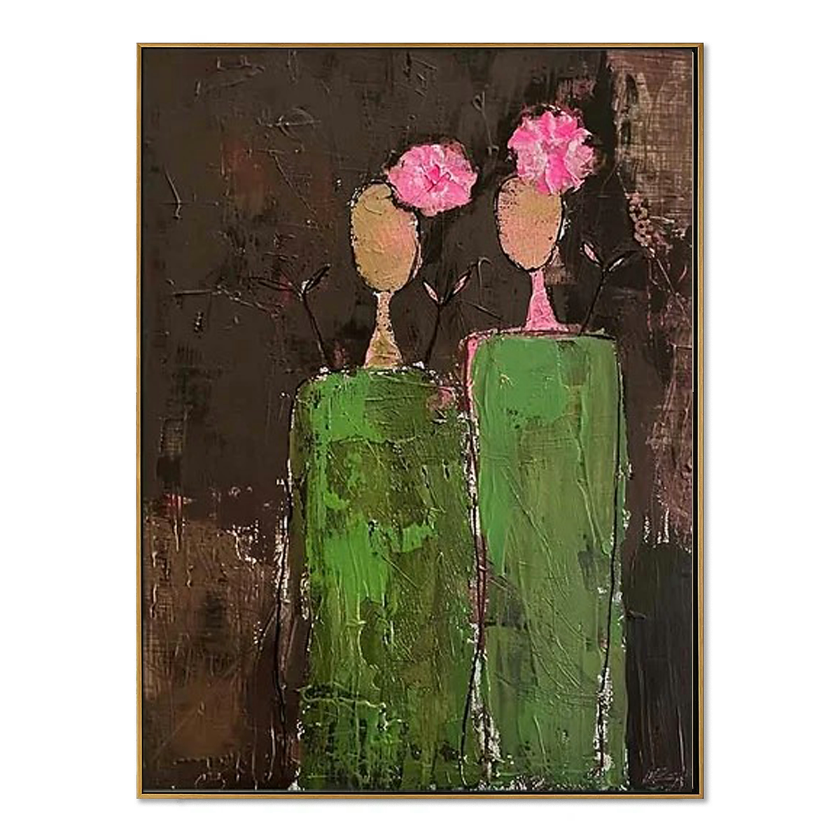 Rose Companions-Green Figurative Couple Painting
