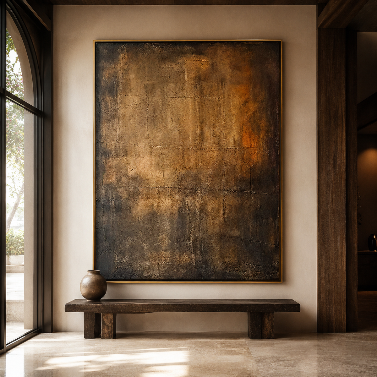 Burnished Ember-Brown Gold Textured Abstract Painting
