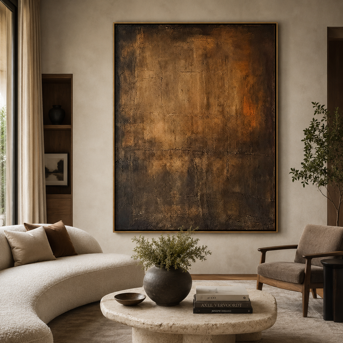 Burnished Ember-Brown Gold Textured Abstract Painting