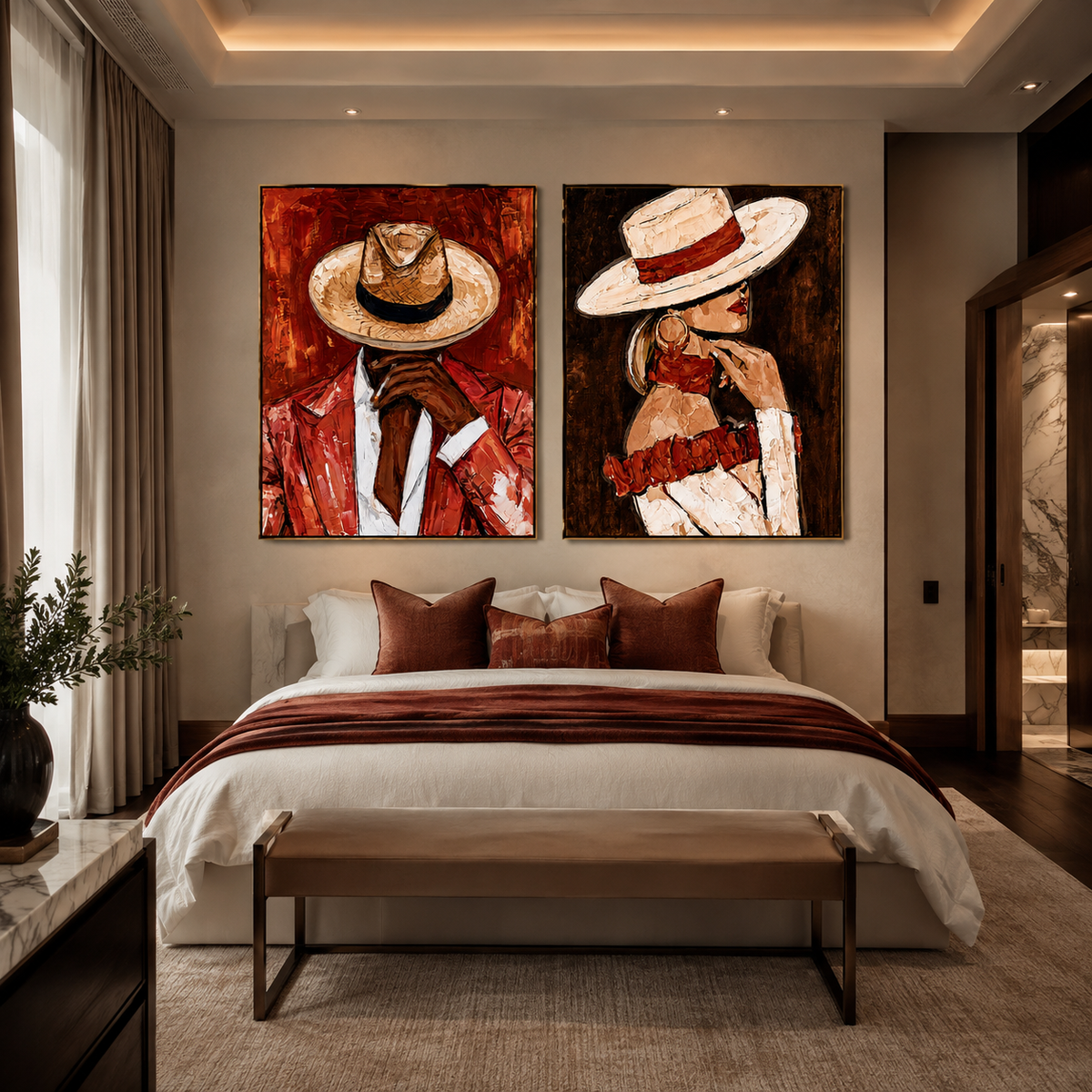 Scarlet Pair-Western Cowboy Couple Diptych Painting