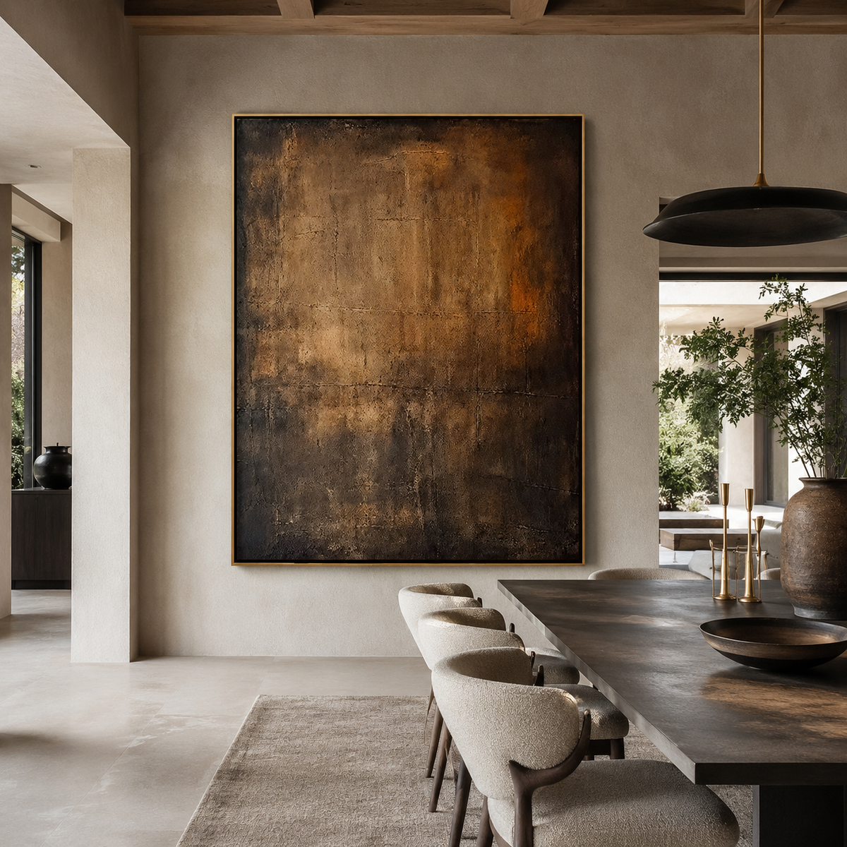 Burnished Ember-Brown Gold Textured Abstract Painting