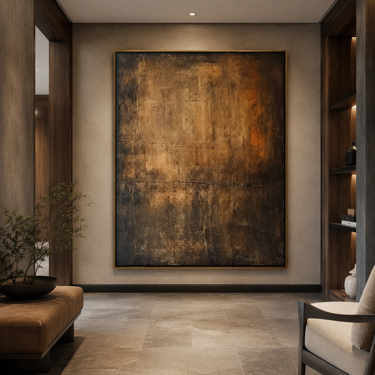 Burnished Ember-Brown Gold Textured Abstract Painting