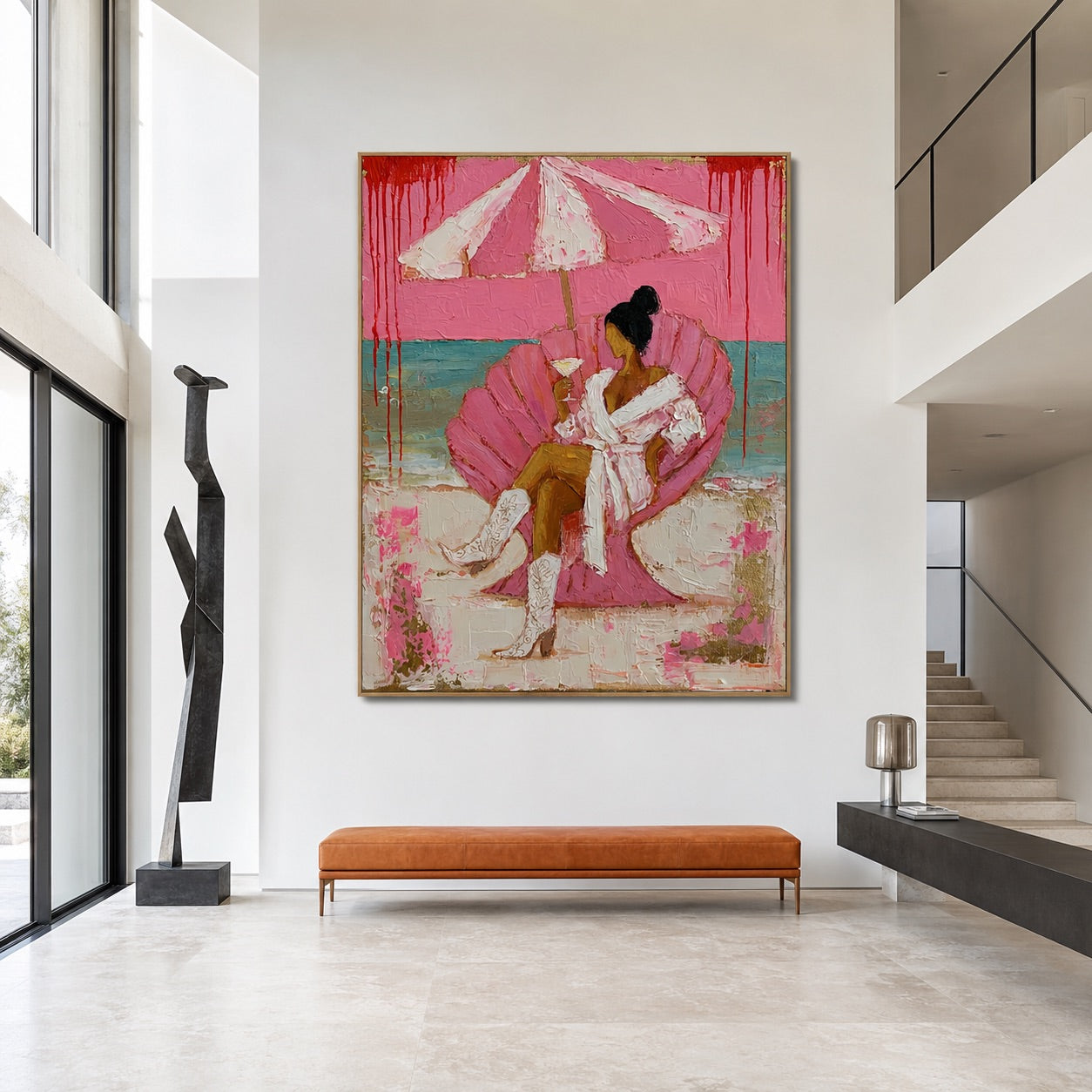 Pink Tide-Coastal Cowgirl Oil Painting