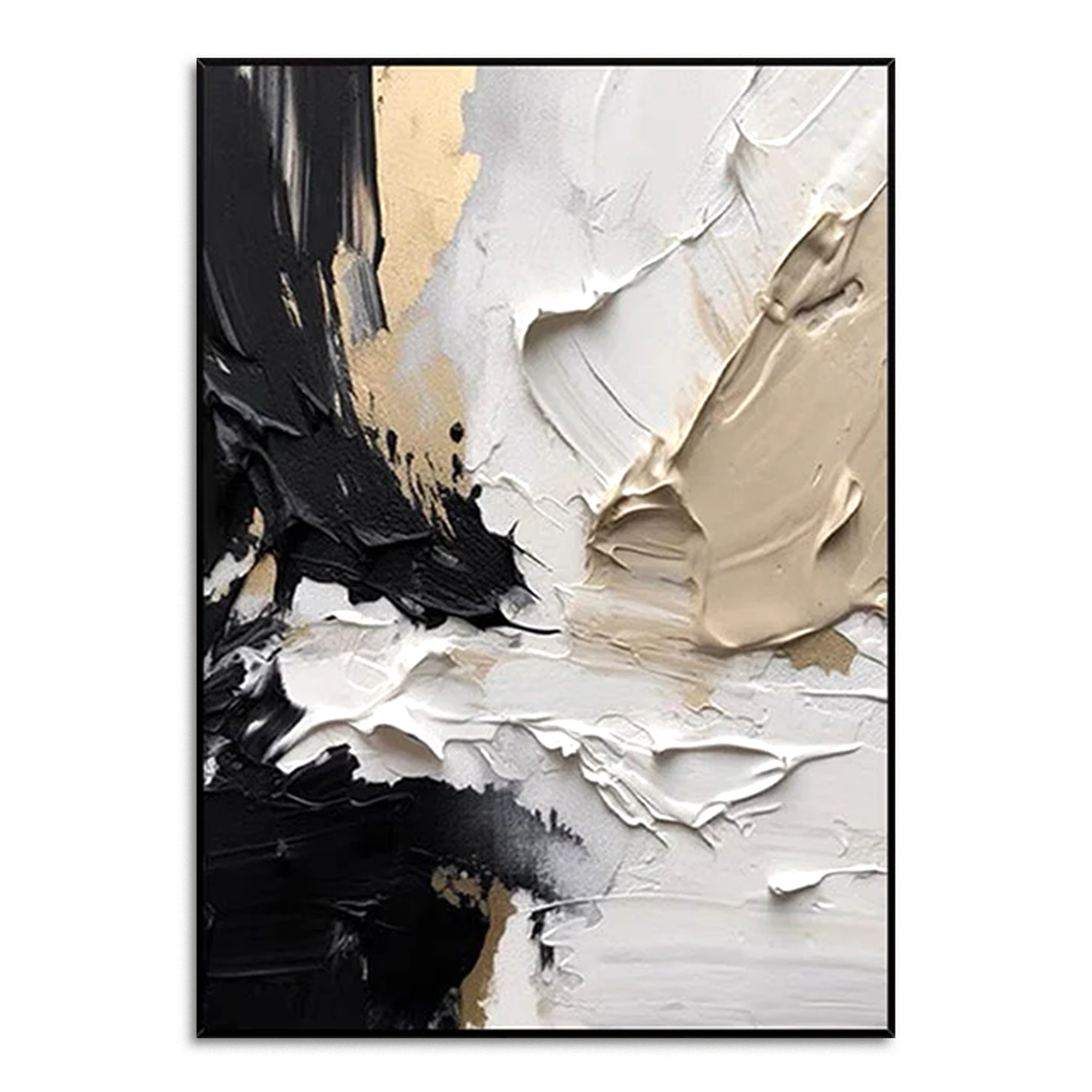 Ivory Rift-Black Beige Abstract Painting