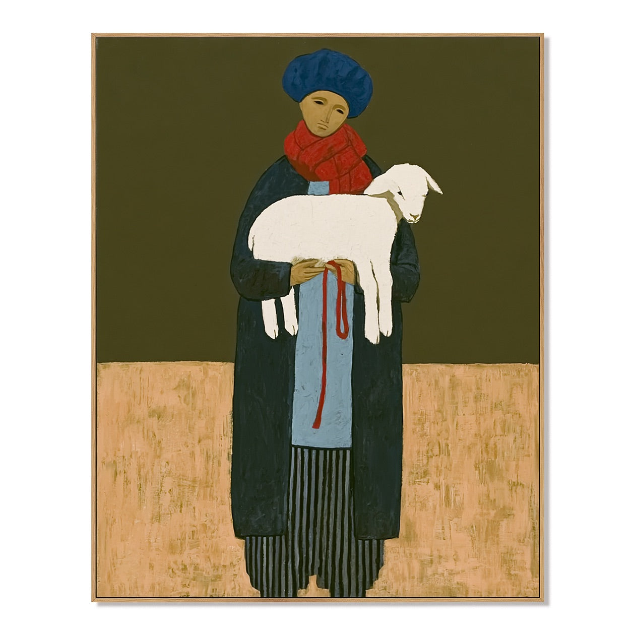 Quiet Shepherd-Lamb Portrait Oil Painting