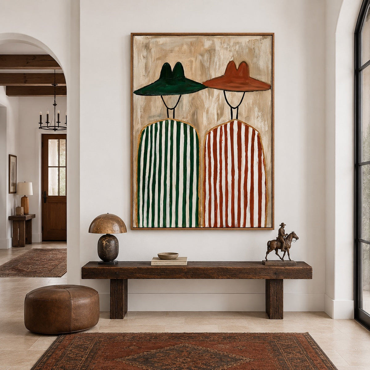 Striped Companions-Western Couple Oil Painting