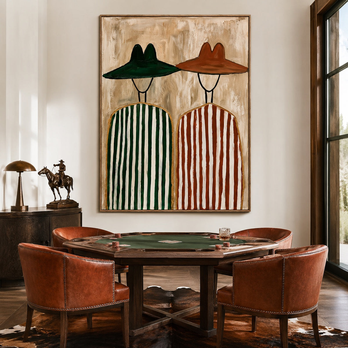 Striped Companions-Western Couple Oil Painting