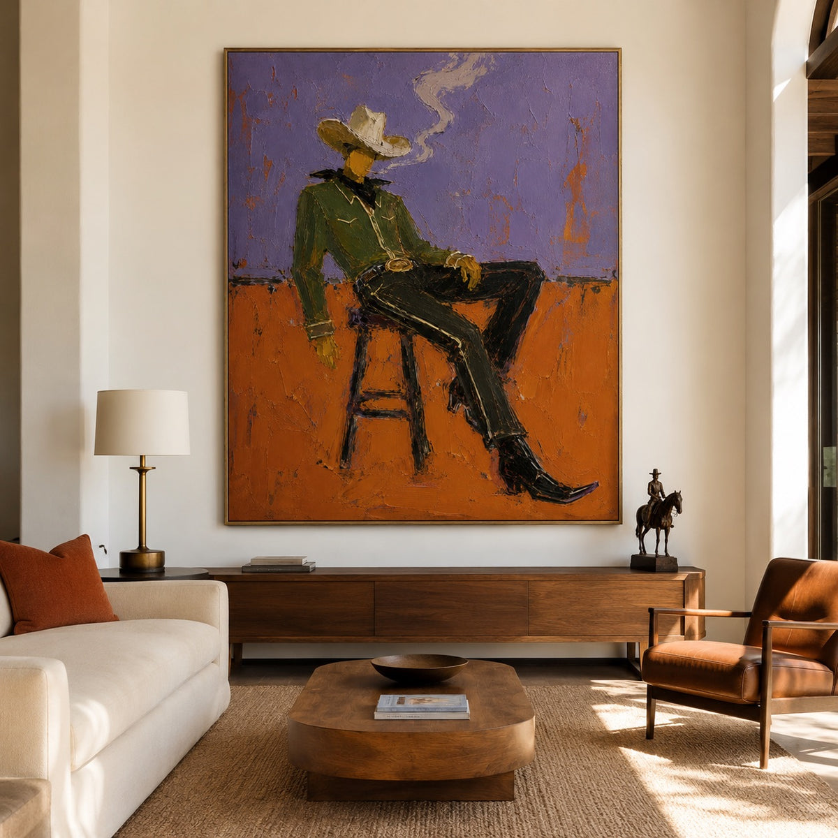 Purple Smoke-Seated Cowboy Oil Painting
