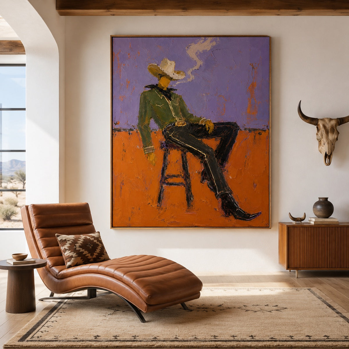 Purple Smoke-Seated Cowboy Oil Painting