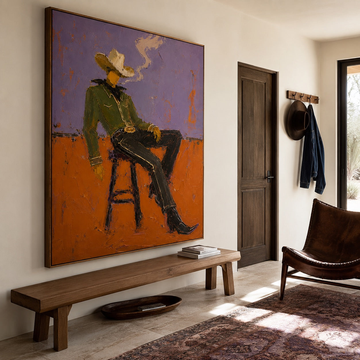 Purple Smoke-Seated Cowboy Oil Painting