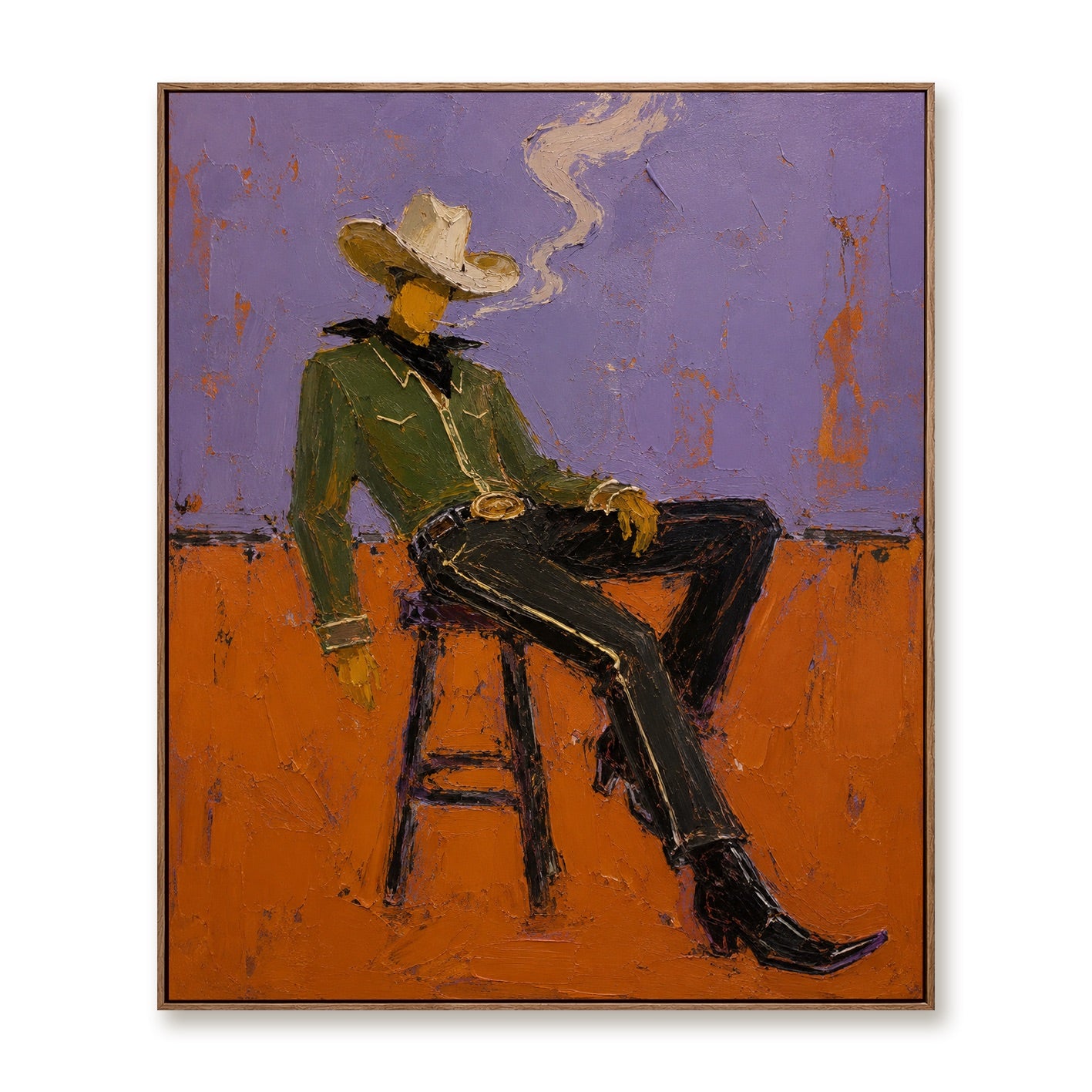 Purple Smoke-Seated Cowboy Oil Painting
