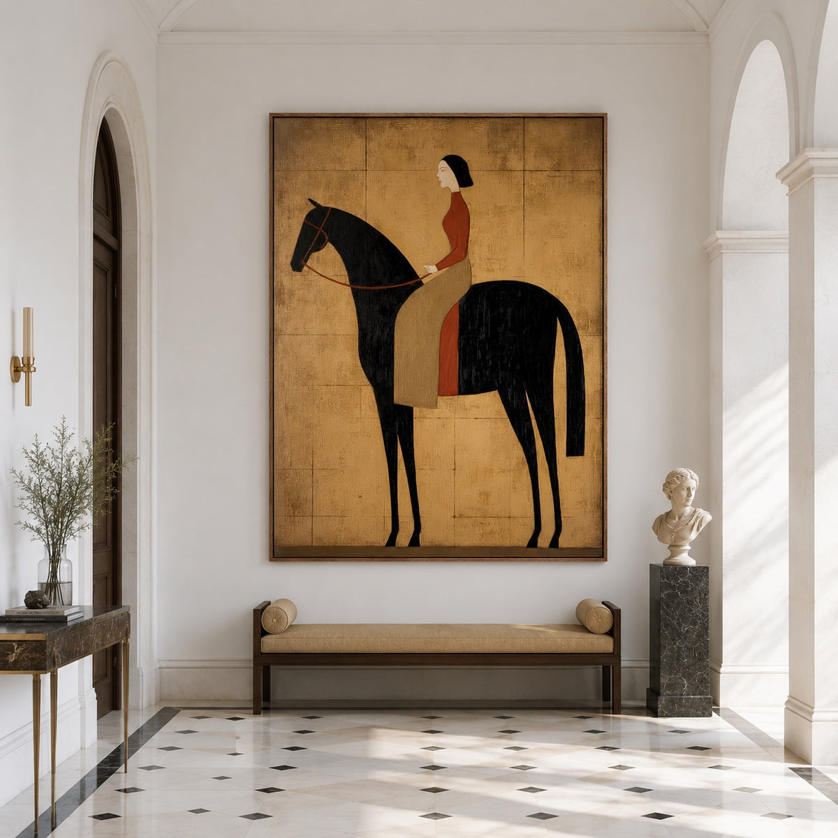 Golden Rider-Modern Equestrian Oil Painting