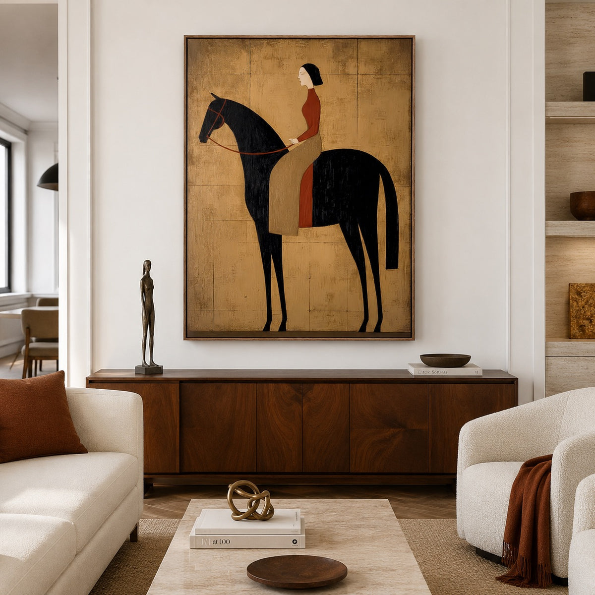 Golden Rider-Modern Equestrian Oil Painting