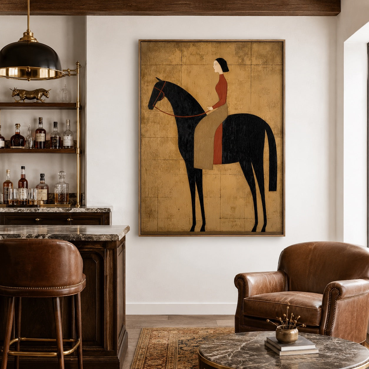 Golden Rider-Modern Equestrian Oil Painting