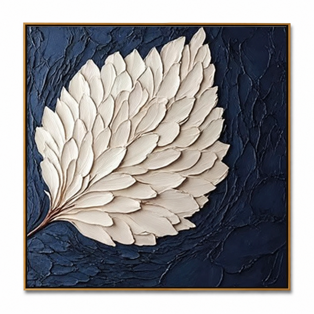 Ivory Plume-Navy Botanical Relief Painting