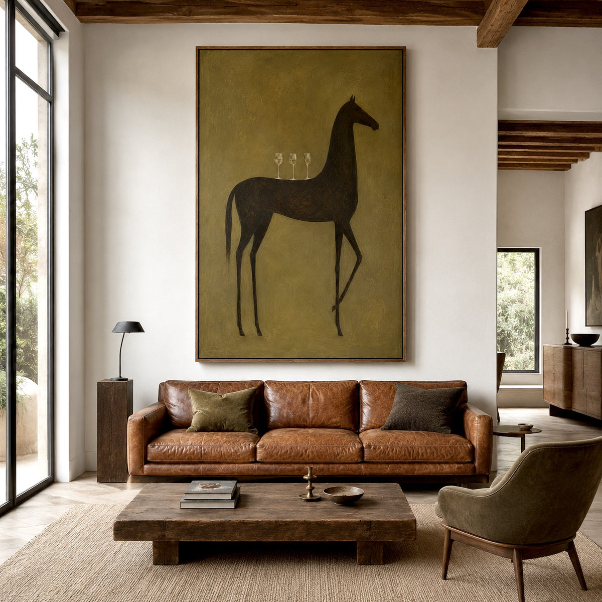 Midnight Toast-Black Horse Oil Painting