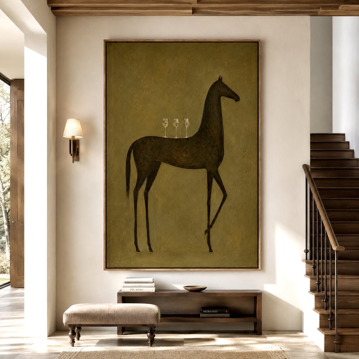 Midnight Toast-Black Horse Oil Painting