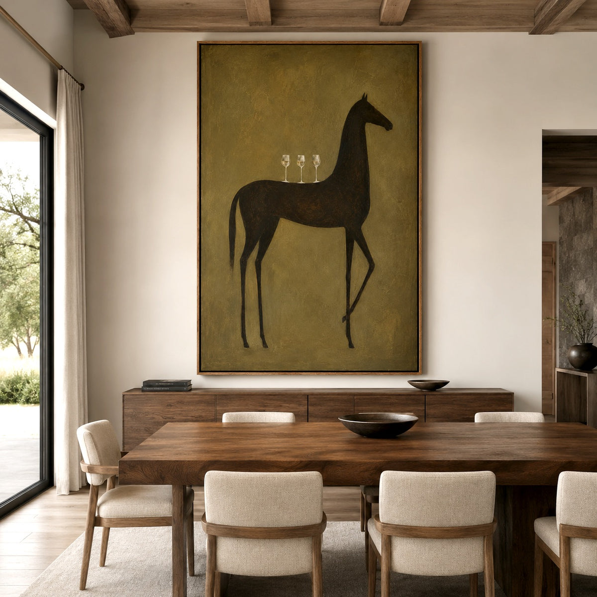 Midnight Toast-Black Horse Oil Painting