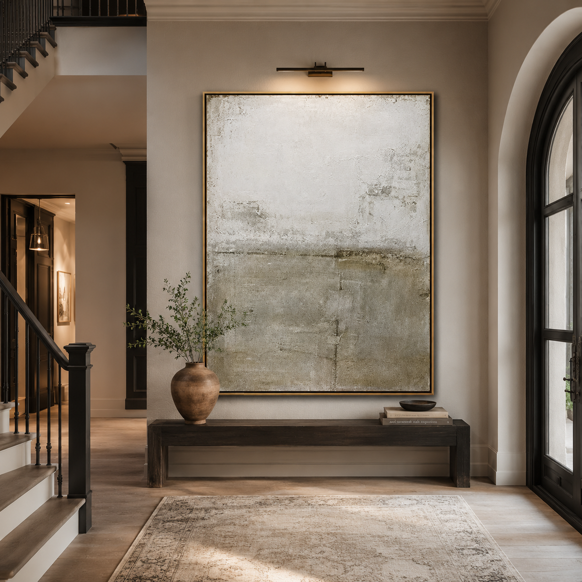 Quiet Horizon-Beige White Textured Abstract Painting