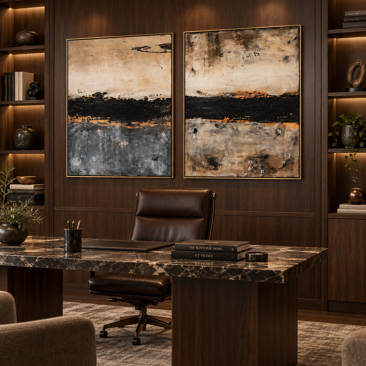 Obsidian Horizon-Diptych Abstract Landscape Painting