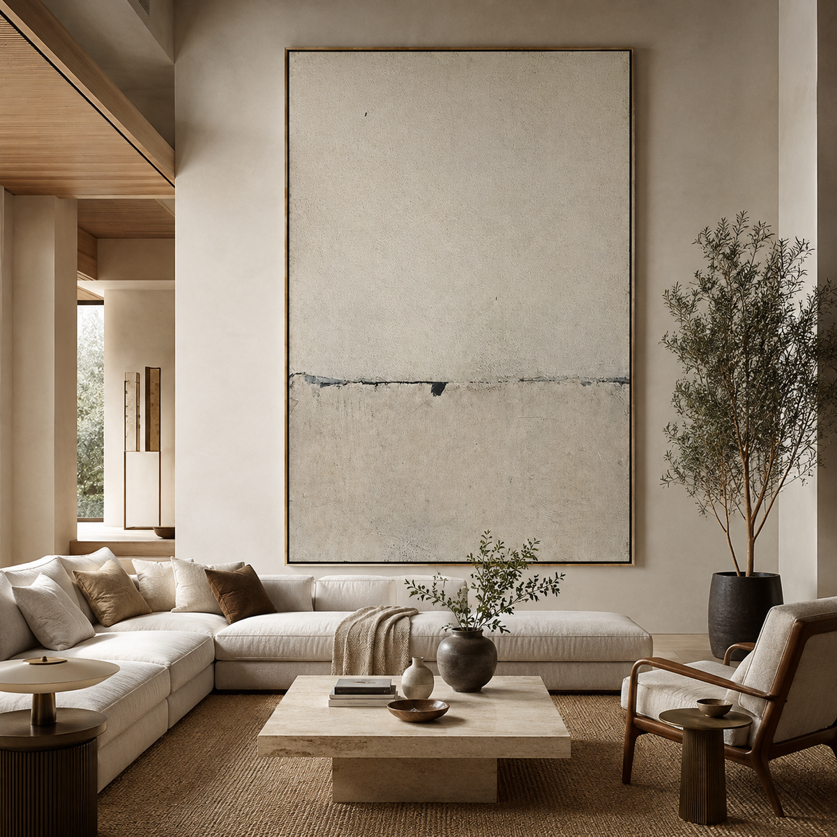 Silent Divide-Beige Minimalist Abstract Painting