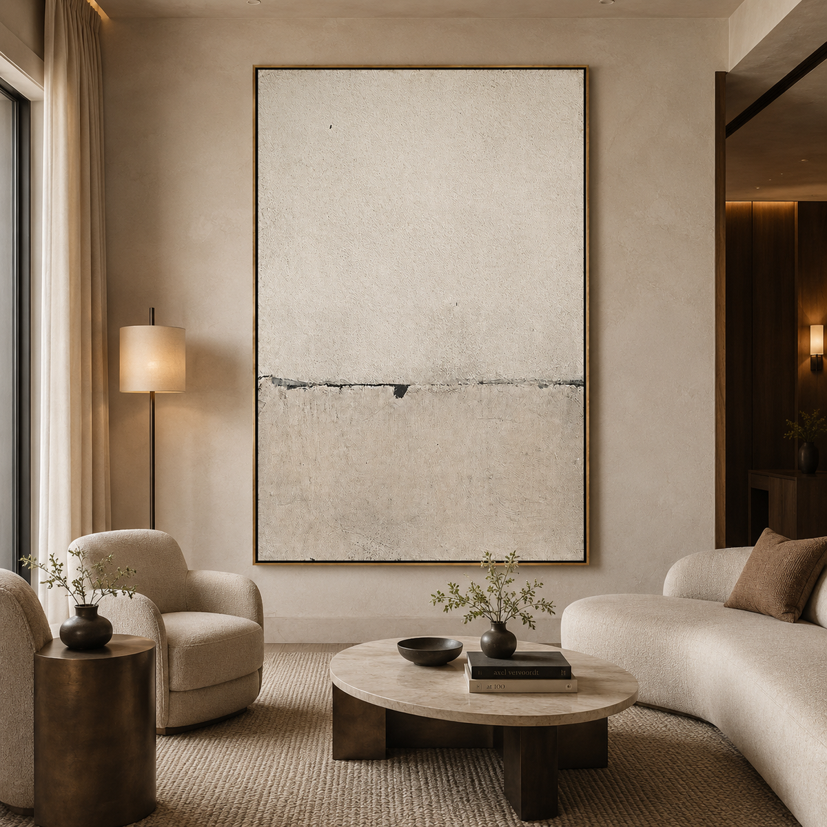 Silent Divide-Beige Minimalist Abstract Painting