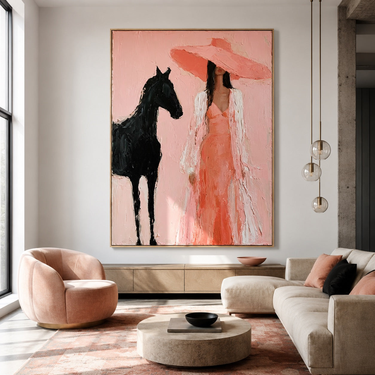 Blush Rider-Pink Cowgirl Horse Oil Painting