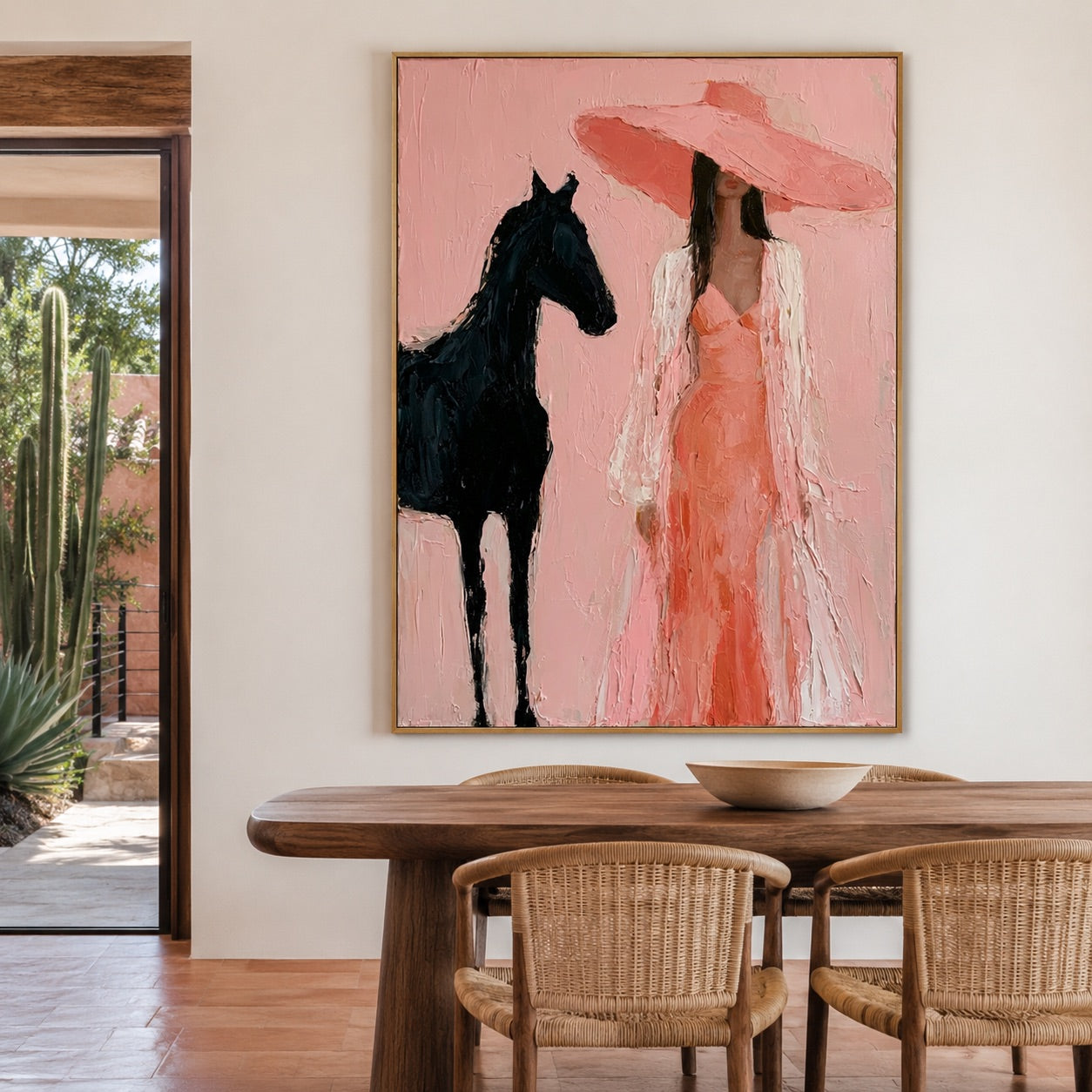 Blush Rider-Pink Cowgirl Horse Oil Painting