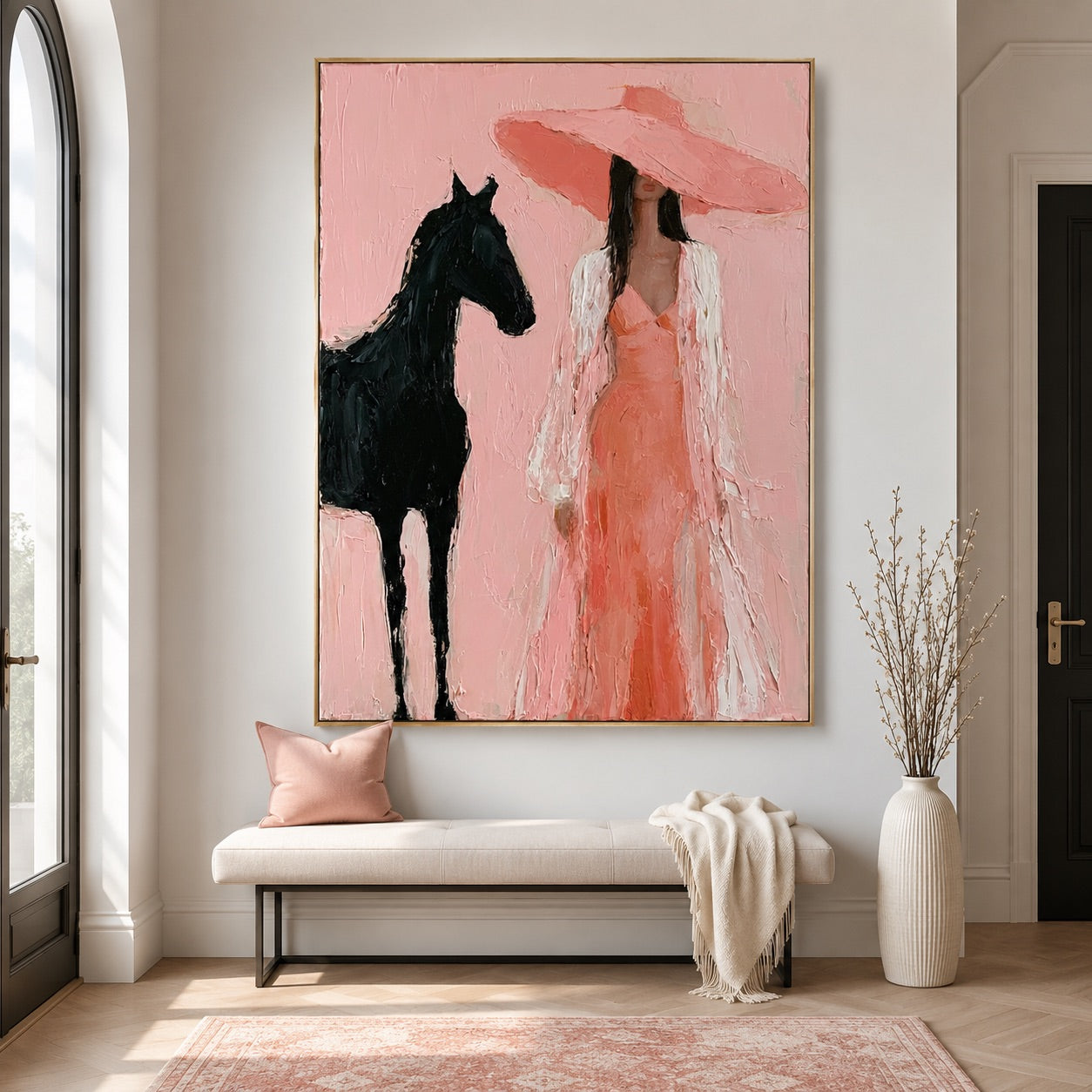 Blush Rider-Pink Cowgirl Horse Oil Painting