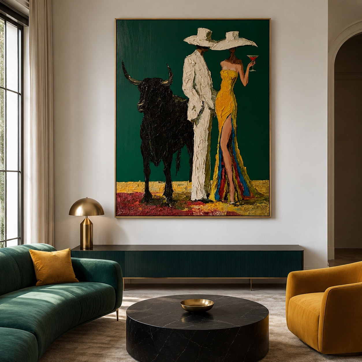 Emerald Rendezvous-Western Couple Oil Painting