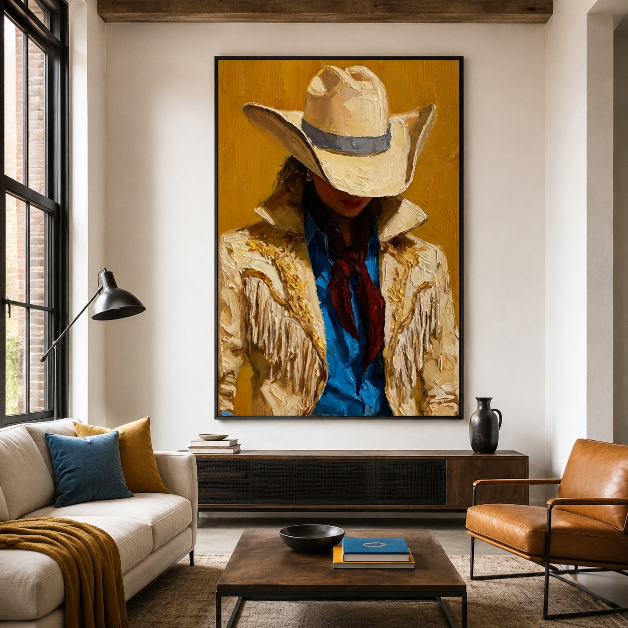 Golden Fringe-Cowgirl Portrait Oil Painting