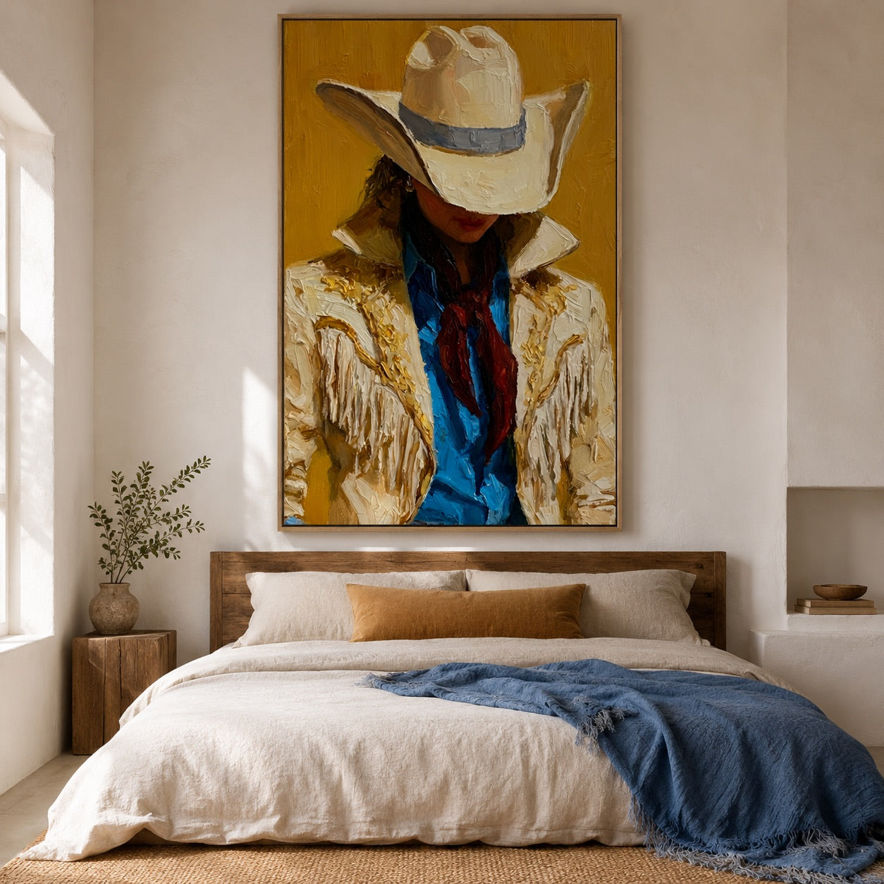 Golden Fringe-Cowgirl Portrait Oil Painting
