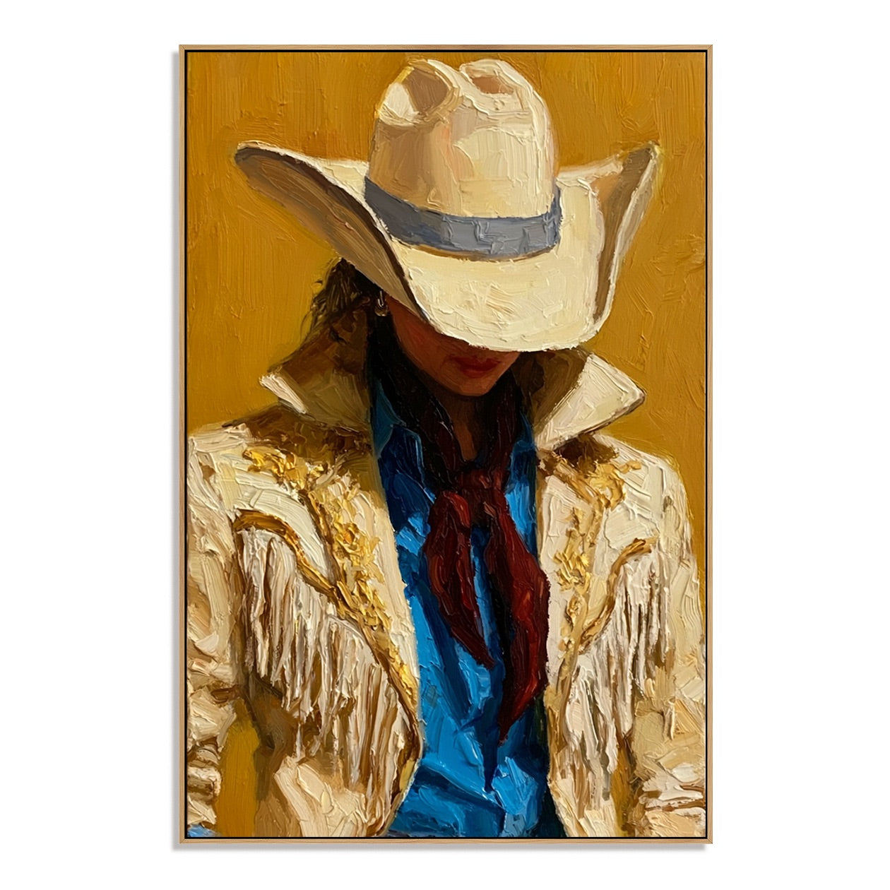 Golden Fringe-Cowgirl Portrait Oil Painting