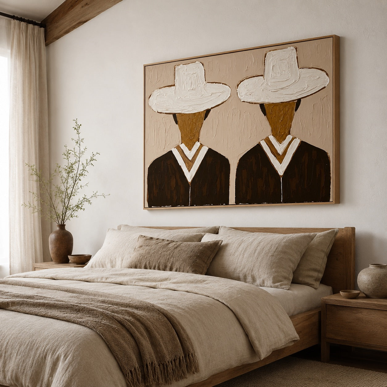 Twin Whites-Minimalist Cowboy Oil Painting