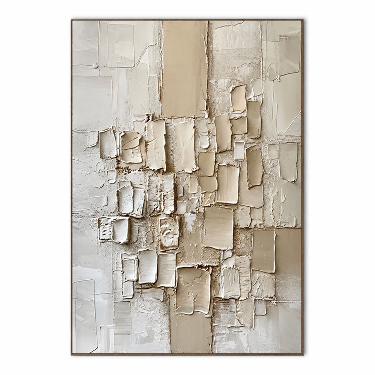 Quiet Blocks-Ivory Geometric Texture Painting
