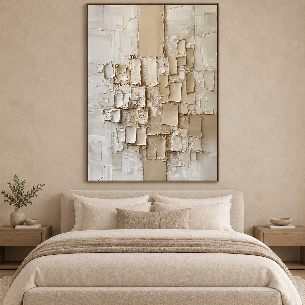 Quiet Blocks-Ivory Geometric Texture Painting