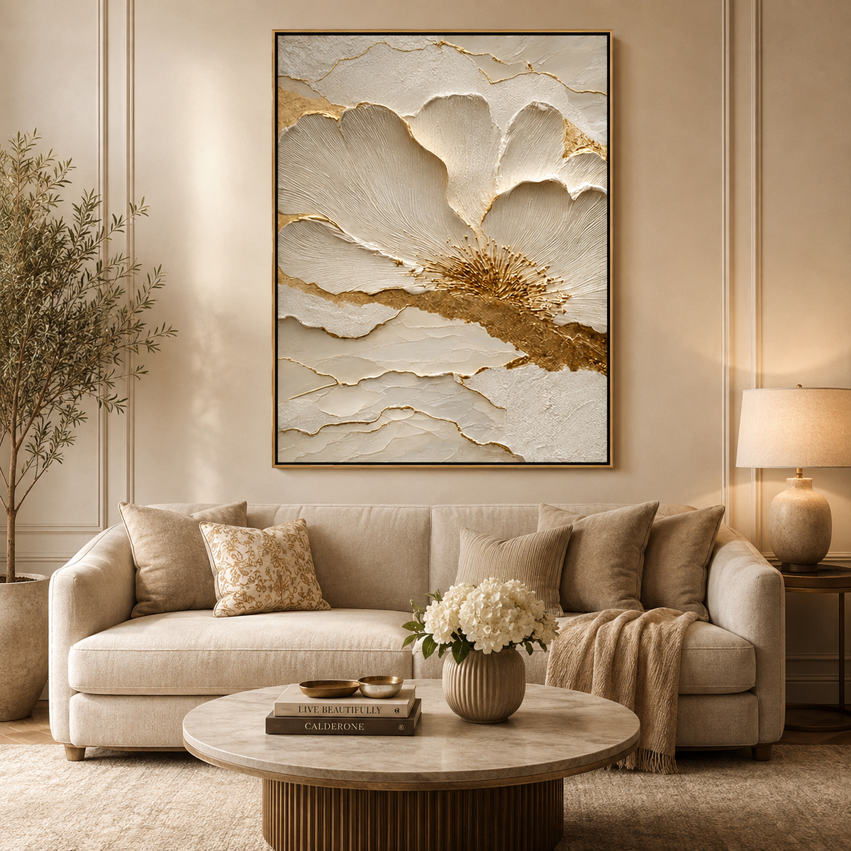 Golden Bloom Essence-Textured Floral Painting