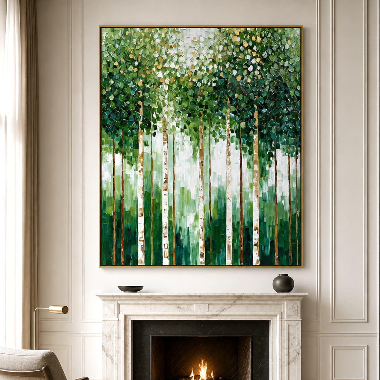 Emerald Birchlight-Green Forest Painting