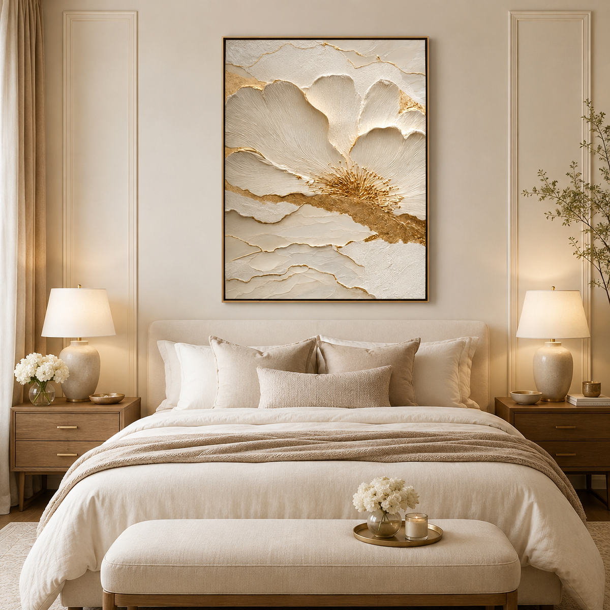 Golden Bloom Essence-Textured Floral Painting